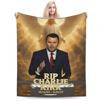 Charlie Kirk Glow Eyes Portrait Funny Brainrot Meme Blanket Warm Soft Throw Blanket Autumn Plane Home Decor Fashion Bedspread Size: 75*100cm, Weight: 230 GSM