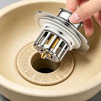 Universal Pop-Up Bathroom Sink Stopper Odor-Resistant Press-To-Close Drain Plug for Washbasin Accessories Hair Catcher Strainer (Silver,Brass) sidabras