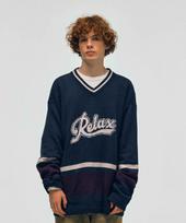 Discuss Athletic Relax Logo V-Neck Knit Navy Navy/M