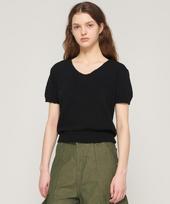Cargo Bros For Woman Boucle V-Neck Short Sleeve Knit (Black) Free