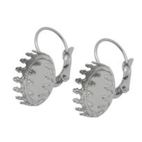 Lace Base Stainless Steel Ear Hooks Simple Lace Round Disk Stone Setting Earrings DIY Decorative Handmade Jewelry Findings Stainless Steel&12mm ( 1 bag / 100 pcs )