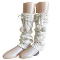 Lace Leg Warmer Women Plush Balls Knitted Leg Covers Casual Lolita Bowknot Leg Warmer  Women