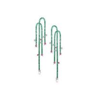 Personality Micro-set Green Cubic Zirconia Pentagram Earrings Long Tassel Earrings Lady Earringsfashion Dangle Earrings Dropship žalia