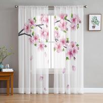 Sakura tiulio užuolaidos, skirtos gyvenamajam kambariui miegamajame Kalėdų šifono permatomos galios virtuvės užuolaidos 135W x 114H(cm)