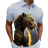 Liūtas 3D spaudas Užtrauktuku Polo Marškinėliai Vyriški Sportiniai Marškinėliai Gyvūnų Raštas Trumpomis Rankovėmis Vasariniai Polo Viršus Vyrams 6XL black