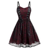 Women's Plus Size Halloween Lace Mesh Patchwork Sleeveless Camisole Mini Dress S
