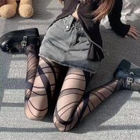 2 Pairs Cross Strappy Thigh High Hosiery High Waist Translucent Sexy Women's Irregular Fishnet Stockings balta