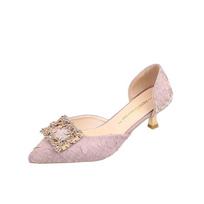 fashion Women Pumps 2024 New Sexy Rhinestone Shallow Mouth High Heel Shoes Women's Pointed Hollow Silk Satin Single Shoe Heels Women 34 rožinė