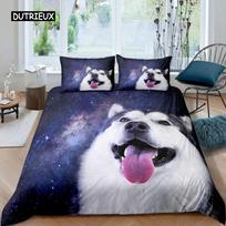Husky Duvet Cover Puppy Pet Flower Floral Jungle Natural Scenery Cute Animal Bedding Set Polyester Double Queen King Quilt Cover EU single(135x200cm)
