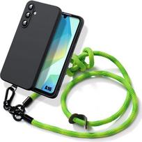 Case for Samsung Galaxy A16 5G/4G - Black Shockproof Silicone with Detachable Green Lanyard juoda