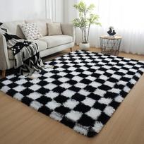Plotinis kilimas Itin minkšti kilimai svetainei, Aukšto plauko vidinis kilimas miegamajam, žaidimų kambariui, vaikų darželiui, namų dekoras, geometrinis, tamsiai pilkas/baltas 40X60cm(Small)