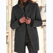 New Autumn and Winter Woolen Coat Women's Stand Collar Retro Solid Color Women's Woolen Coat with Lining S