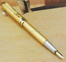 Jinhao Great Fountain Pen Classic Style Dragon Clip, M Nib Golden Color Writing Signature Pen Business Office Supplies auksinė