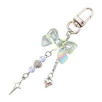 Cute Keychains for Girls,Lovely Car Keychain Accessories,Key Purse Handbag Charms for Women Star Heart Bows Keychain žalia