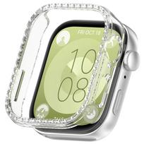 Blizgus PC dėklas Huawei Watch Fit 3, dviguba eilė deimantų kristalo PC apsauginis dangtelis, laikrodžio apyrankės apsauga for Huawei Fit 3 skaidri