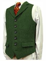 Men's Herringbone Pattern Vest - Perfect for Grooms and Weddings, Available in Stock Medium žalia