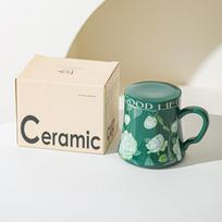 Premium Lily of The Valley Ceramic Water Cup Home Office Large Capacity Coffee Cup Breakfast Cup with Lid Design Coffee Cup 401-500ml