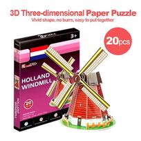 3D Puzzle Dutch Windmill DIY Paper Model Creative Educational Toy for Kids Mini World Building Handmade Gift T3