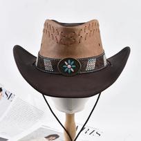 Unisex 100% Leather Western Cowboy Hat Vintage Gentleman Jazz Hats For Men Panama Cowgirl Hat Can Be Adjusted