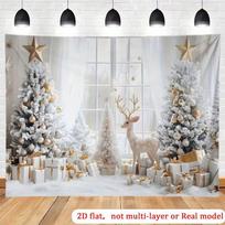 2D Christmas Window Backdrop Winter Reindeer Photography Background 47.2x31.5inch/120*80cm