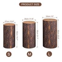Uxcell 3/5pcs Wooden Texture Cylinder Spandex Stand Covers Plinth Stand Cover for Party Wedding Birthday Decor Elastic Fabric