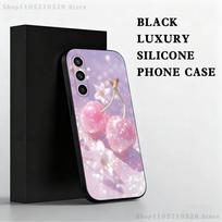 Crystal Cherry Phone Case For Samsung S25,S24 Ultra,S20,S30 plus,S22 plus,S23,S30 Ultra 5G Silicone Black Shell SamsungS25Ultra 5G