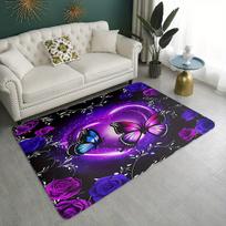 1pc Butterfly & Floral Pattern Area Rug, Non-Slip Polyester Flannel Sponge Mat, Machine Washable Home Decor Carpet Pad 60x90cm