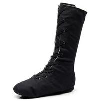 Canvas Jazz Dance Boots High Top Ballet Flat Yoga Shoes for Adult Women Child Practice Dance Shoes Indoor 34 juoda