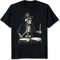 Skeleton Drummer Shirt Vintage Band Shirt Gift for Rock Music Lover Skull T-Shirt for Men S įvairiaspalvis