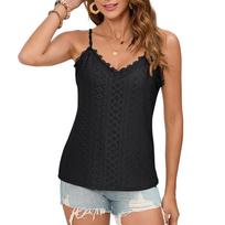 Lace Trim Cami Top for Women V Neck Sleeveless Lightweight Hollow Out Tank Top Summer Casual Blouse M