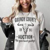 Grundy County Auction Vintage Inspired Concert Tee, Unisex Round Neck Tee with Graphic Printed Design, 90s Country Music, Western Boho Retro Style Tee XXXXL