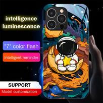 Galaxy Astronaut Sound Control LED Flash Case – Luminous Glass Cover for IPhone Samsung 【Style A】For Iphone 16 Pro