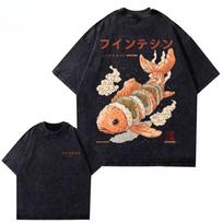2026 Hot Sale Washed Vintage Sushi Koi Fish Graphic T Shirt Men Women Japanese Food Creature Print Unisex Cotton Crew Neck Short Sleeve Street Tee Top L