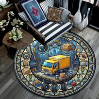 Delivery Truck Icons Round Area Rug Under Office Chairs Bedroom Living Room Home Decor 80cm x 80cm