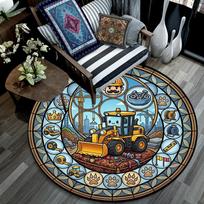 Construction Glass Art Round Area Rug Under Office Chairs Bedroom Living Room Home Decor 80cm x 80cm