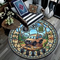 Adventure Car Journey Icons Round Area Rug Under Office Chairs Bedroom Living Room Home Decor 80cm x 80cm