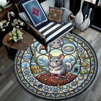 Chinchillas Glass Adventure Round Area Rug Under Office Chairs Bedroom Living Room Home Decor 80cm x 80cm