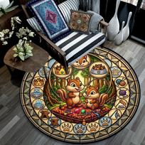 Squirrel Kingdom Icons Round Area Rug Under Office Chairs Bedroom Living Room Home Decor 80cm x 80cm