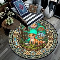 Gecko Habitat Glass Round Area Rug Under Office Chairs Bedroom Living Room Home Decor 80cm x 80cm