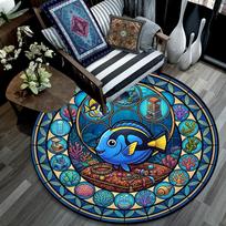 Oceanic Glass Fish Round Area Rug Under Office Chairs Bedroom Living Room Home Decor 80cm x 80cm