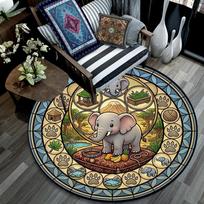 Elephants Glass Journey Round Area Rug Under Office Chairs Bedroom Living Room Home Decor 80cm x 80cm