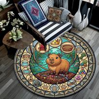 Royal Capybara Kingdom Round Area Rug Under Office Chairs Bedroom Living Room Home Decor 80cm x 80cm