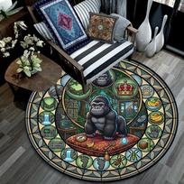 Gorilla Kingdom Icons Round Area Rug Under Office Chairs Bedroom Living Room Home Decor 80cm x 80cm