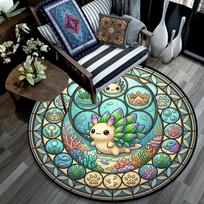 Oceanic Glass Round Area Rug Under Office Chairs Bedroom Living Room Home Decor 80cm x 80cm