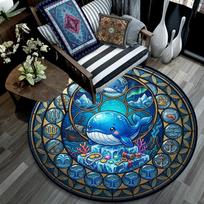 Whale Adventure Glass Round Area Rug Under Office Chairs Bedroom Living Room Home Decor 80cm x 80cm