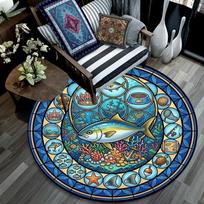 Underwater Adventure Round Area Rug Under Office Chairs Bedroom Living Room Home Decor 80cm x 80cm