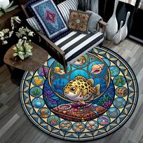 Underwater Treasure Hunt Round Area Rug Under Office Chairs Bedroom Living Room Home Decor 80cm x 80cm