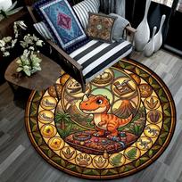 Dinosaur Glass Art Round Area Rug Under Office Chairs Bedroom Living Room Home Decor 80cm x 80cm
