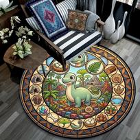 Prehistoric World Glass Round Area Rug Under Office Chairs Bedroom Living Room Home Decor 80cm x 80cm