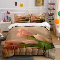 Pink tulips with leaves. Bedding sets Duvet cover sets Duvet covers Pillowcases(1*Duvet Cover 2*Pillowcases without duvet insert) 135x200cm